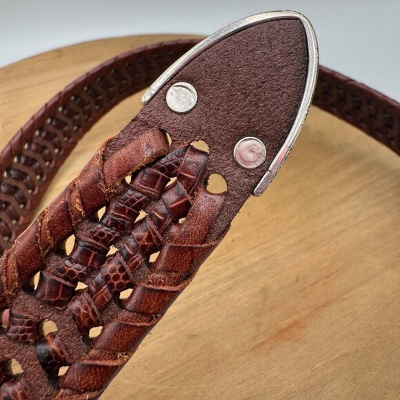 Fossil Mens Woven Genuine Leather Belt With Silver Buckle Size 36 - Picture 7 of 13